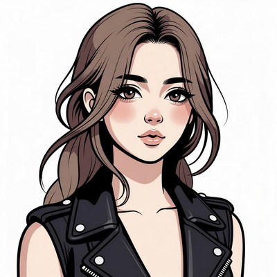 Anime girl in black leather vest