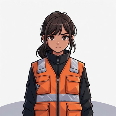 Anime girl in orange safety vest