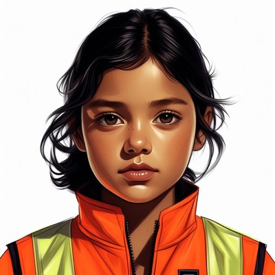Young Asian girl in orange safety vest