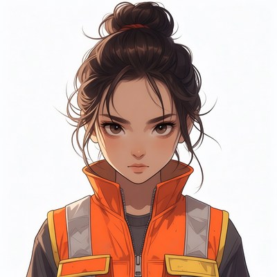 Anime girl in orange safety vest
