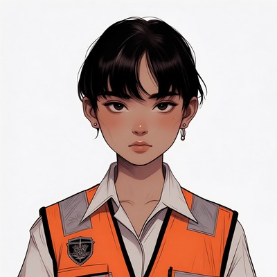 Asian woman in orange safety vest