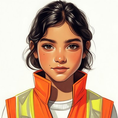 Young woman in orange safety vest