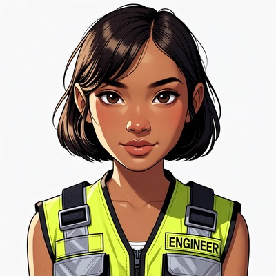 Asian woman in engineer vest