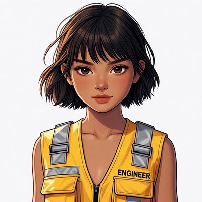 Asian woman engineer in yellow vest
