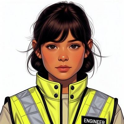 Asian woman engineer in hi-vis vest
