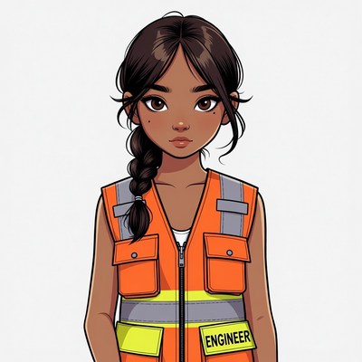 Young Asian girl in orange safety vest