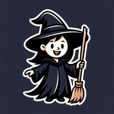 Cute cartoon witch girl with broom