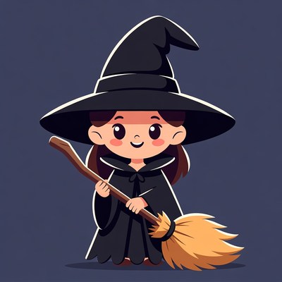 Cute girl witch with broomstick