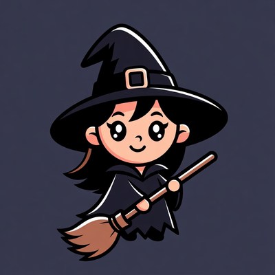 Cute cartoon witch girl with broom