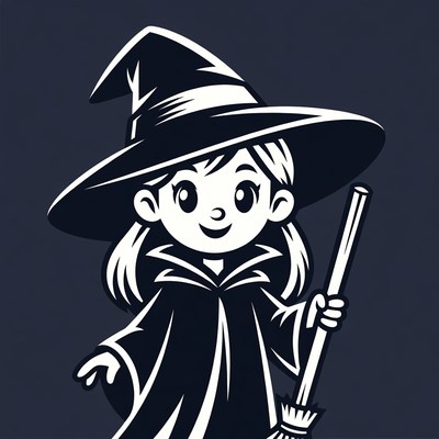 Cartoon girl witch with broom