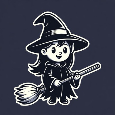 Cute cartoon witch girl with broom