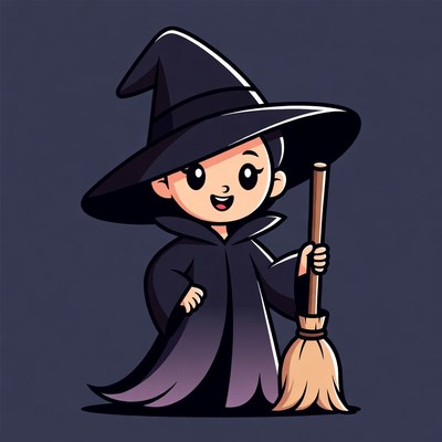 Cute cartoon witch girl with broom