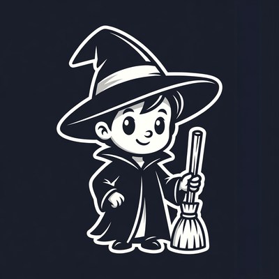 Cute boy wizard with broom