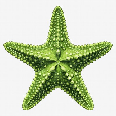 Green starfish on white background
