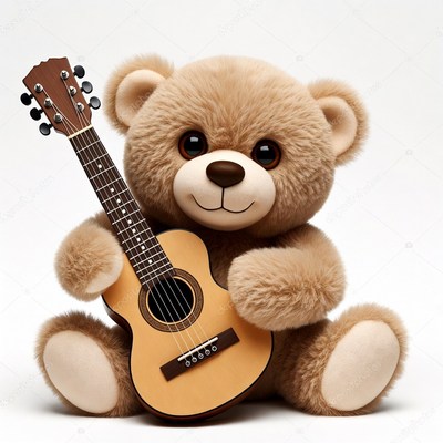 Teddy bear holding guitar