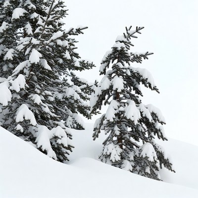 Snow-covered pine trees in winter