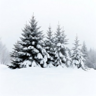 Snow-covered fir trees in winter landscape