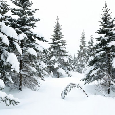 Snowy fir trees in winter forest