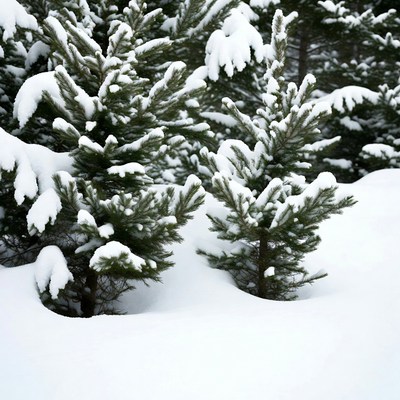 Snow-covered pine trees in winter