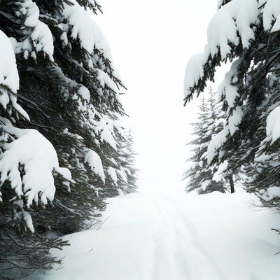 Snowy Path Through Fir Trees
