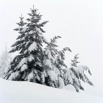 Snow-covered pine trees in winter