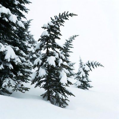 Snow-covered pine trees in winter