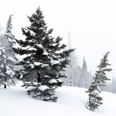 Snowy Pine Trees in Winter Forest