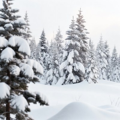 Snowy Pine Trees in Winter Forest