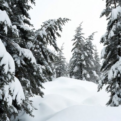 Snowy Pine Trees in Winter Forest
