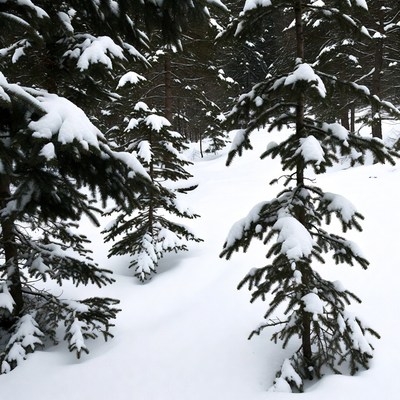 Snowy Pine Forest in Winter
