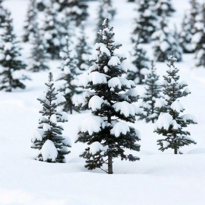 Snow-covered pine trees in winter forest