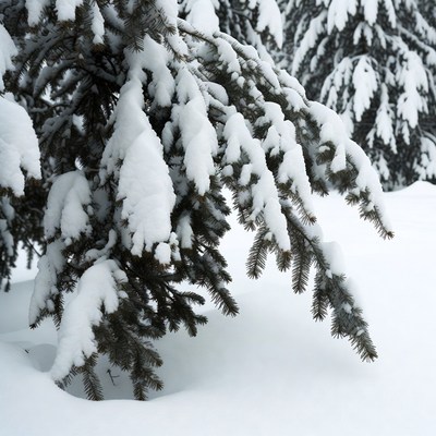Snowy pine tree branches