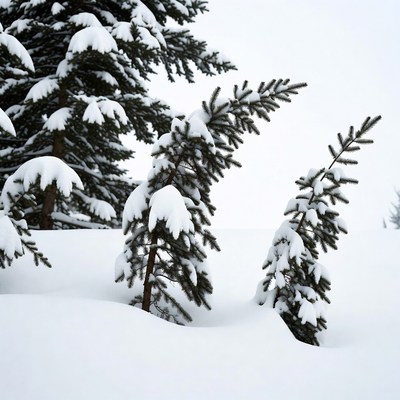 Snowy fir trees in winter landscape
