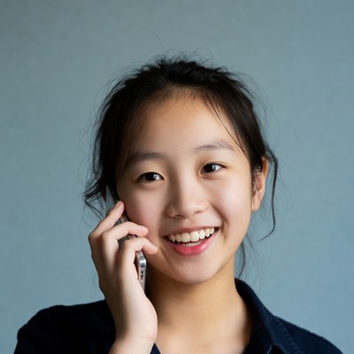 Asian girl smiling on phone call