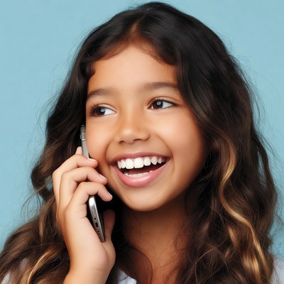 Happy Asian girl talking on phone