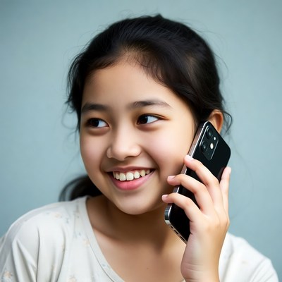 Asian girl smiling on phone call