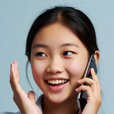 Asian girl smiling on phone call
