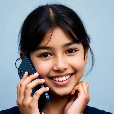Asian girl smiling on phone call