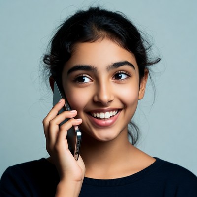 Indian girl smiling on phone call
