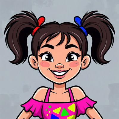 Smiling Asian girl with red hair bows