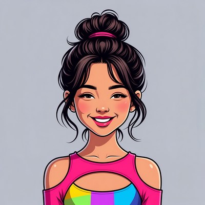 Smiling Asian woman with bun hairstyle