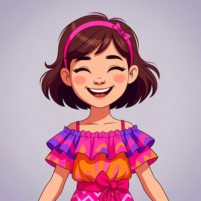 Happy Asian girl smiling in colorful dress