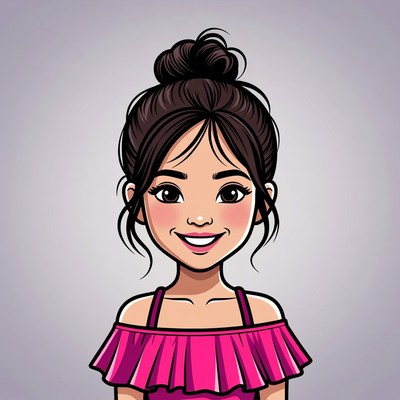 Smiling Asian girl with bun hairstyle