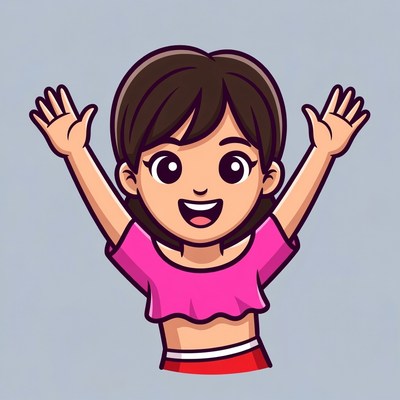 Happy girl raising arms illustration