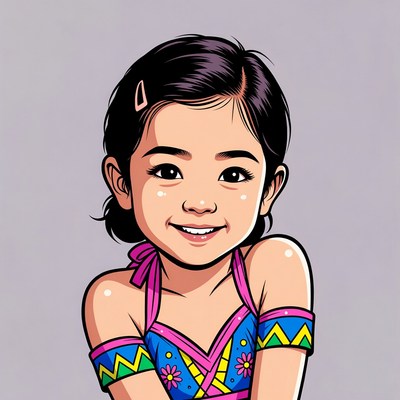 Asian girl in colorful swimsuit illustration