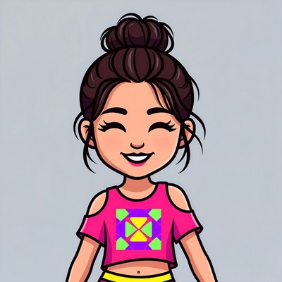 Smiling Asian girl with bun hairstyle