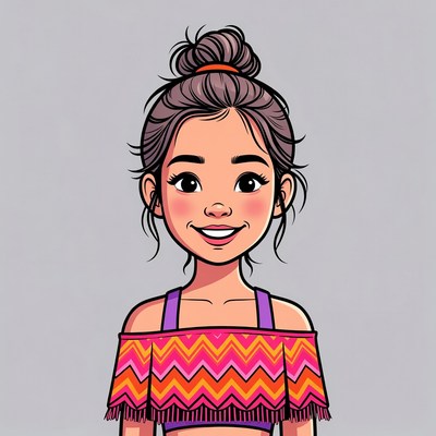 Smiling Asian girl in pink zigzag top