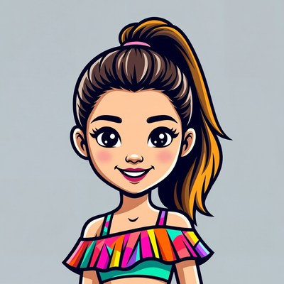 Smiling Asian girl in colorful off-shoulder top