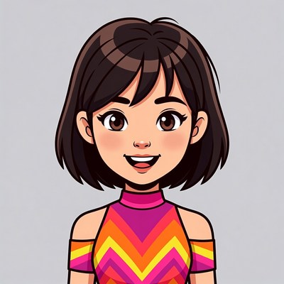 Smiling Asian girl cartoon illustration