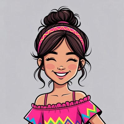 Smiling Asian girl with pink headband